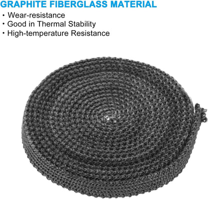 PATIKIL Wood Stove Gasket, 2Pcs 9/16" x 1/8" x 118" Flat Graphite Fiberglass High-Temperature Resistance Seal Rope for Stoves Fireplace Door, Black