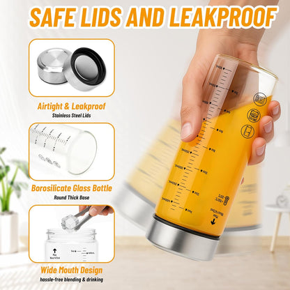 12oz Glass Water Bottles with Lids, 4 Pack Reusable Wide Mouth Juice Bottles with Stainless Steel Caps, Leakproof Borosilicate Glass for Juicing, Smoothies & Storage, BPA-Free,Dishwasher Safe