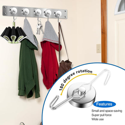 LOVIMAG Hooks, 110lbs+ Magnetic Magnet Hook 2025 Cruise Cabin Ship Essentials Heavy Duty Strong Refrigerator Fridge Hanging for Classroom Beach Vacation Kitchen Grills Home Mug Hanger (6 Pack), Silver