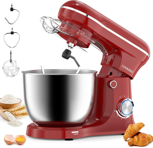 Electric Stand Mixer,10 Speeds 660W Tilt-Head Food Mixer, 3-IN-1 Kitchen Mixer for Daily Cooks with 6.5 QT Bowl,Dough Hook, Beater, Whisk (Empire Red)