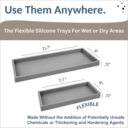 Countertop and Vanity Tray - 2 PC (11” and 7”) Shatterproof Silicone Kitchen and Bathroom Trays for Counter, Kitchen Soap Dispenser Tray, Vanity Trays for Bathroom, Perfume Key Tray