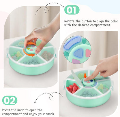 Kids' Rotating Snack Container Set – 2-Pack, Includes 1 Rotating Snack Container & 1 Round Sectioned Snack Box, BPA-Free, Dishwasher Safe, Perfect for Travel-Green