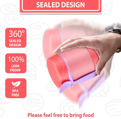 10oz Soup Thermo for Hot Food Kids,Lunch Thermo Kids Food Jar with Spoon Hot Insulated Food Containers,Leak Proof Stainless Steel Wide Mouth Lunch Food Thermo Jar for School(Pink)