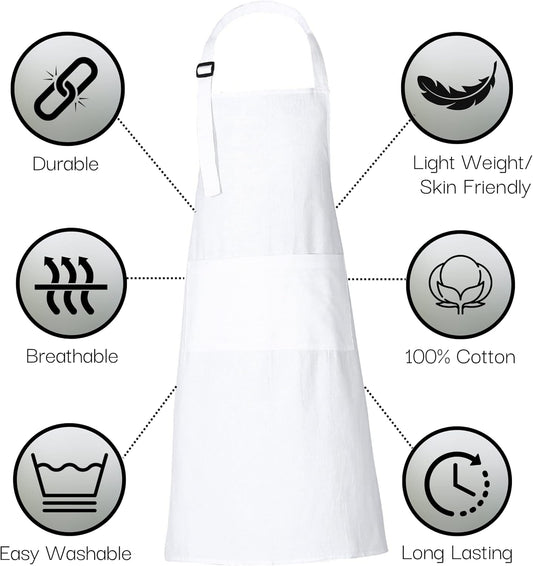 RAJRANG 100% Cotton Cooking Apron with 3 Pockets Kitchen Chef BBQ Adjustable Bib Aprons for Women Men