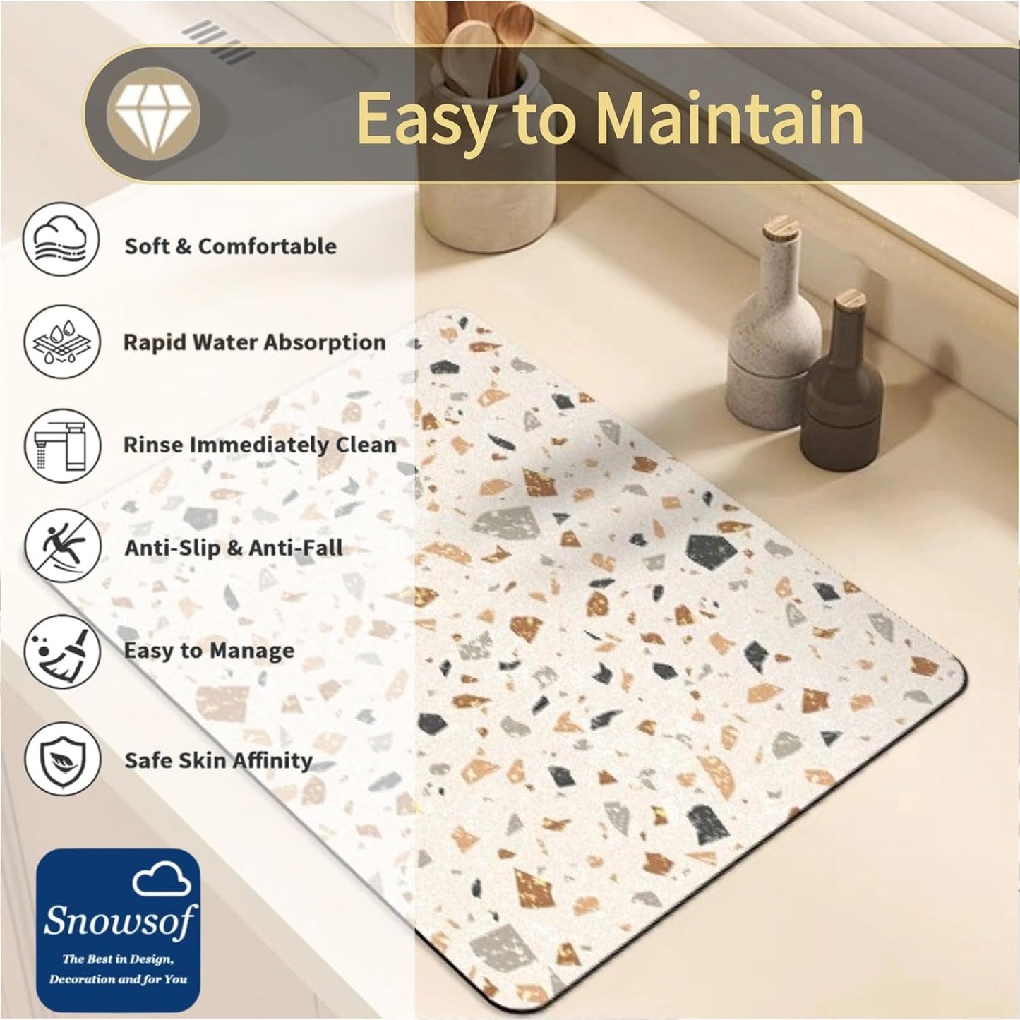 Dish Drying Mat - Absorbent Countertop Mat for Coffee Maker, Expresso Machine, Kitchen Use (02,20''×24'')
