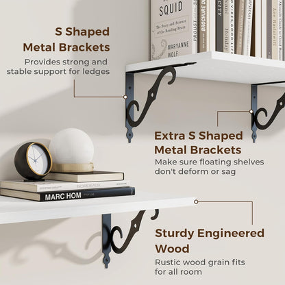 RICHFOCUS 12 Inch Deep Floating Shelves for Wall, 36" W x 12" D Wood Wall Shelves Set of 2, Wide Floating Shelves for Living Room, Bedroom, Kitchen, Bathroom and Decor Storage, White