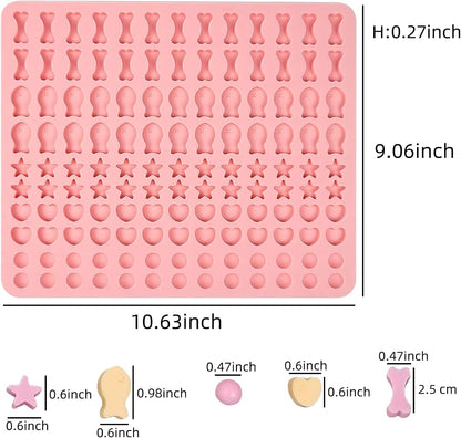 Dog Treat Molds 130 Cavity Mini Silicone Molds Star Heart Bone Fish Roud Shape for Baking Biscuits, Cookie, Candy, Chocolate, Gummy, Cookie