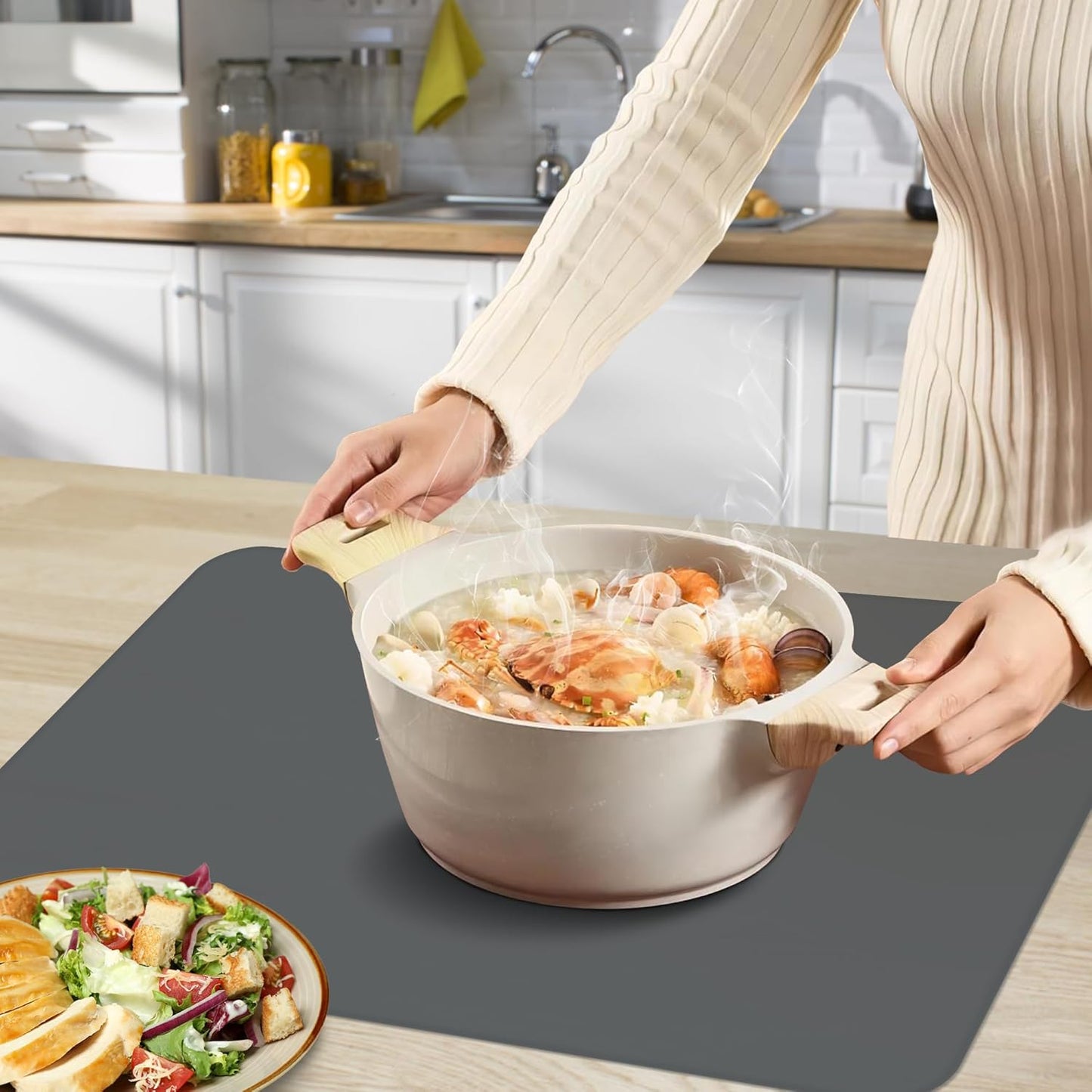 Silicone Mat for Kitchen Counter, Silicone Mat Trimable to Size (Dark Gray, 15.7×11.8inch-4pcs), BPA-Free Silicone Placemat, Heat-Resistant NonSlip Table Mat for Air Fryer, Countertop Protector Mat