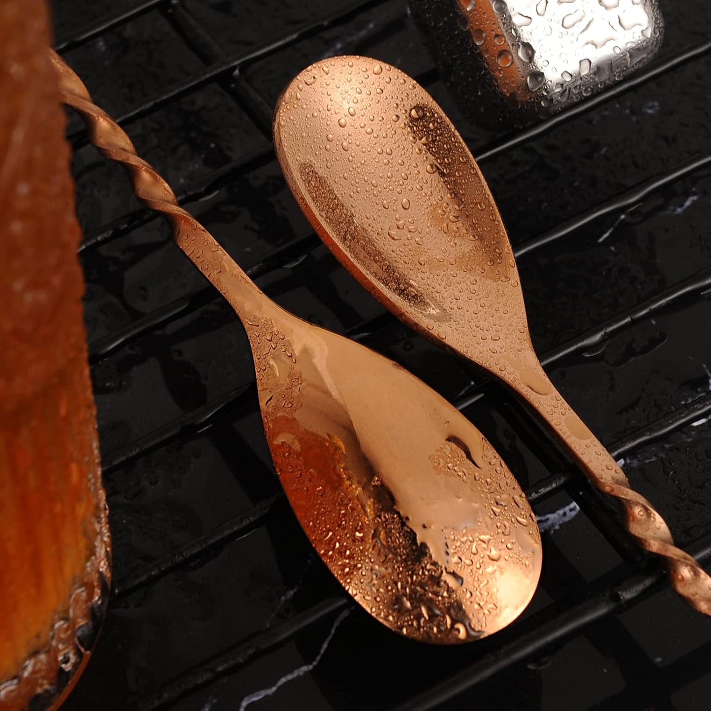 AnSaw Rose Gold 12-Inch Stainless Steel Cocktail Spoon with Leaf Handle - Perfect for Mixing & Layering Drinks in Tall Cups, Bar & Shakers - Durable Long Handle Bar Stirrer,1-Pieces