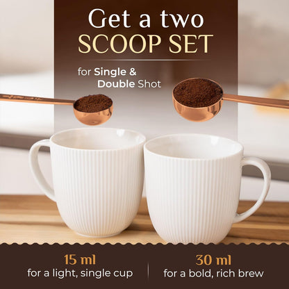 Orblue Premium Coffee Scoop Set - 1 Tbsp (15ml) & 2 Tbsp (30ml) Measuring Tablespoon - Stainless Steel Coffee Measuring Spoon and Scooper with Long Handles - Pack of 2 - Rose Gold