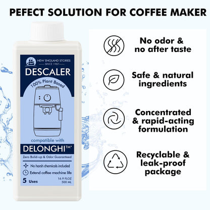 10 Uses DeLonghi Compatible Descaling Solution, Specially Designed to Clean Delonghi Coffee Machines and Maker - 33.8oz Espresso Coffee Maker Cleaner, Coffee Pot Cleaning Limescale Remover