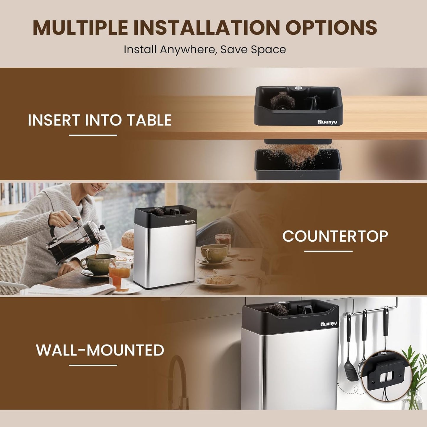 Huanyu Portafilter Cleaner Electric, 6L Large Capacity, with Dual Brush Heads, 3 Scrapers for 58mm and 51mm Portafilters, Automatic Coffee Grounds Cleaning Machine