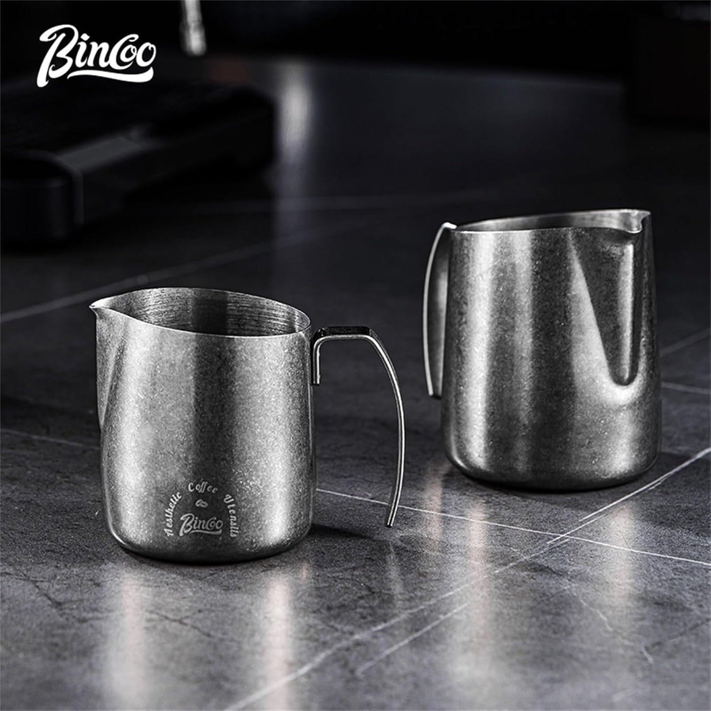 Bincoo Milk Frother Pitcher 500ml(17oz) - Stainless Steel Barista Milk Frothing Cup with Ice Crystals Design - Professional Espresso & Cappuccino for Coffee Machine,Latte Art
