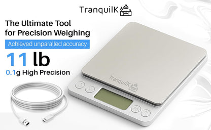 Rechargeable Digital Food Scale for Kitchen with Gram and Ounce – Smart Kitchen Scale for Food Products, Baking, Sourdough Bread Making, Cooking, Weight Loss, Jewelry & Packages (0.1g/5kg)