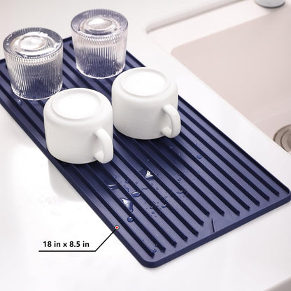 Dish Drying Mat, Small Silicone Drying Mat for Kitchen Counter, Heat Resistant Silicone Trivet for Countertop Protector, Super Thick Dish Drying Pad for Cup/Bottle/Glassware, Long & Narrow