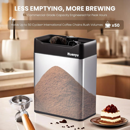 Huanyu Portafilter Cleaner Electric, 6L Large Capacity, with Dual Brush Heads, 3 Scrapers for 58mm and 51mm Portafilters, Automatic Coffee Grounds Cleaning Machine