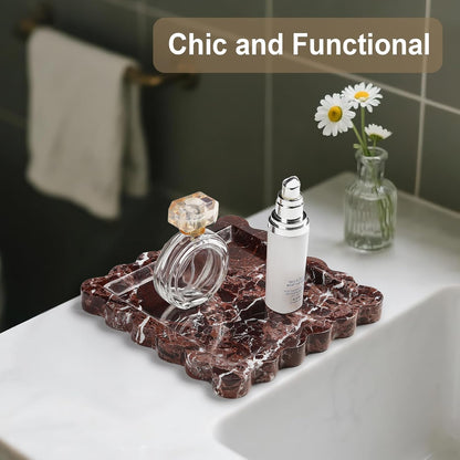 Natural Marble Vanity Tray - Moujings Genuine Marble Perfume Tray for Bathroom Decor, Stone Bathroom Vanity Organizer Tray for Kitchen Counter, Candles, Jewelry, Coffee, Makeup, Key