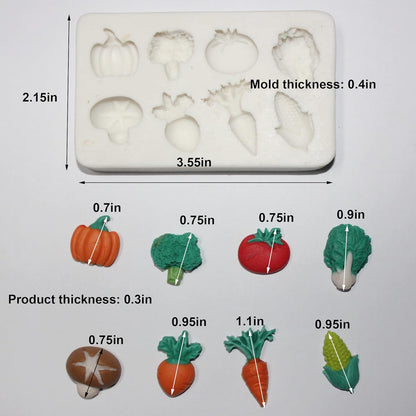 Lovely Small Items Silicone Fondant Molds Set For Cake Topper, Gumpaste, Candy & Chocolate, Polymer Clay and More (Vegetables & Fruits)