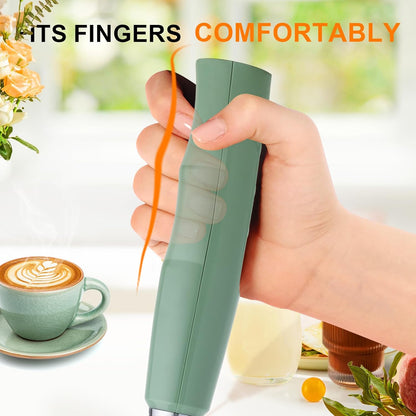 YUSWKO Granite Green Handheld Milk Frother Wand for Coffee, Rechargeable Electric Whisk with 3 Heads 3 Speeds Drink Mixer Coffee Frother For Latte, Cappuccino, Hot Chocolate, Egg