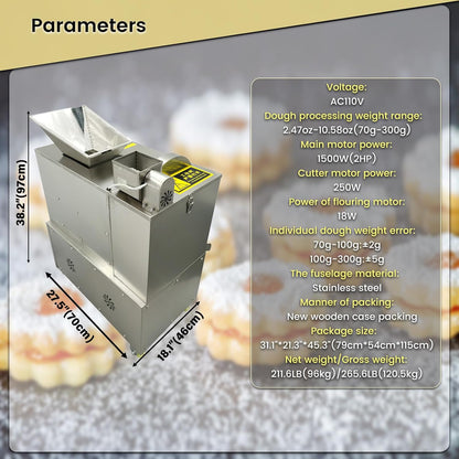 Commercial Dough Divider Multifunction Electric Dough Cutting Machine Can be Used to Process Dough 2.47oz-10.58oz(70g-300g) for Pizza, Desserts, Biscuits, etc 110V
