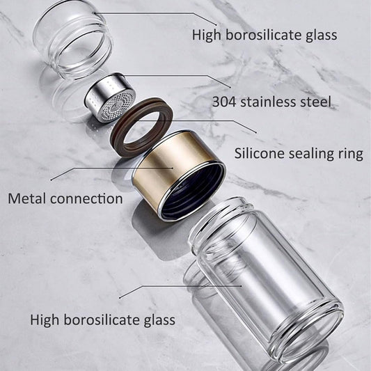 2025 New Tryteava Glass Infuser, Teava 3-In-1 Smart Tea Infuser with Cup Brush, Double-Layer Borosilicate Glass Tryteava Tea infusers Separation Cup (Black, 280ml (9.5oz))