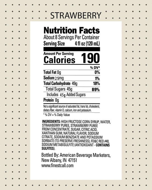 Finest Call Premium Strawberry Puree Drink Mix, 1 Liter Bottle (33.8 Fl Oz), Pack of 3