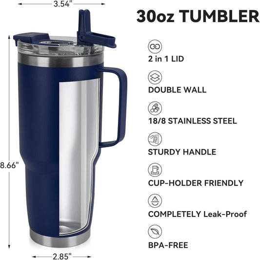HASLE OUTFITTERS 30oz Tumbler With Handle, Insulated Travel Coffee Mug With Straw Leak-Proof Double Wall Stainless Steel Vacuum Tumblers Metal Cup with Straw for Hot and Cold Drink