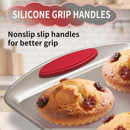 Mini Muffin Pan, 24 Tin Cupcake Pan, Nonstick Small Muffin Tray with Silicone Grip Handles, Durable Mini Cheesecake Cup Cake Pans for Baking, 2-PACK,Gold