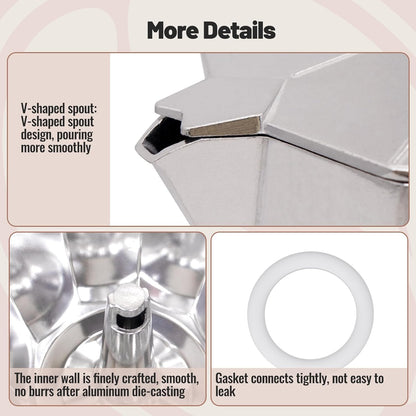 6 Cup Aluminum Moka Pot Classic Stovetop Espresso Coffee Maker 300ml 10oz Coffee maker Percolator Mocha Pot Greca Coffee Maker Cafe Makers for Italian and Cuban Café Brewing Silver