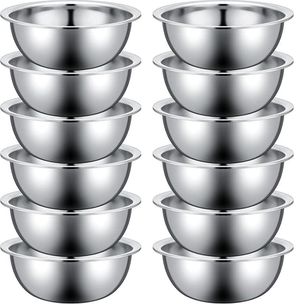 Pinkunn Set of 12 Stainless Steel Mixing Bowls, Nesting Metal Prep Salad Bowl Bulk Kitchen Large Reusable Baking Food Container for Hotel Restaurant Home Cooking, Silver(10.2 x 3.26 Inch)
