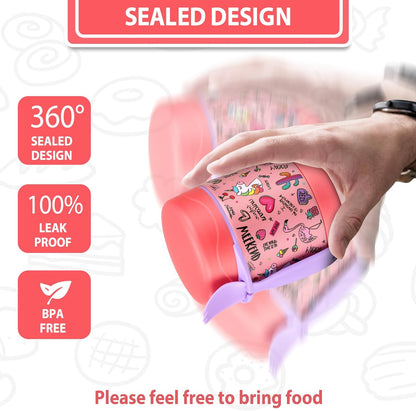 10oz Soup Thermo for Hot Food Kids,Lunch Thermo Kids Food Jar with Spoon Hot Insulated Food Containers,Leak Proof Stainless Steel Wide Mouth Lunch Food Thermo Jar for School(Pink-Flamingo)