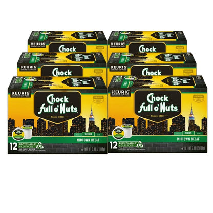 Chock full o’Nuts Midtown Decaf Keurig K-Cup Pods for Keurig Brewers – Premium Arabica, Medium Roast – Single Serve – 6 Packs of 12 K-Cup Pods