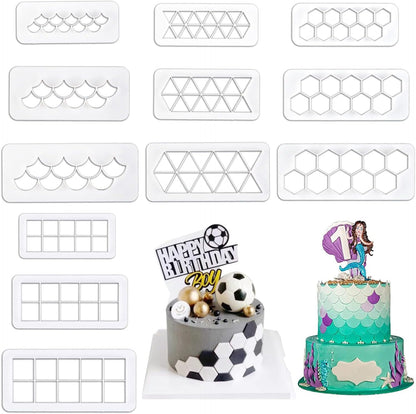 12 Pcs Cake Fondant Cutter, Fish Scale Fondant Cutters 4 Size Geometric Biscuit Cutters Cake Decorating Cookie Cutter Cake Border Decorating Tool for Square & Hexagon Cookie Cutters