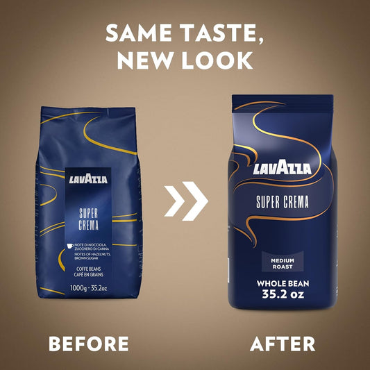 Lavazza Super Crema Whole Bean Coffee, Medium Espresso Roast, Arabica and Robusta Blend, 2.2 lb Bag (Pack of 3)