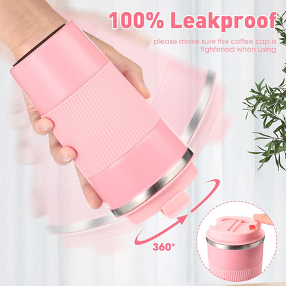 Sabary 4 Pack 16 oz Bulk Travel Coffee Mug with Lid Reusable Vacuum Insulated Coffee Tumbler Double Wall Thermal Stainless Steel Camping Tea Cup for Christmas Winter Drinks Employee Gift(Pink)