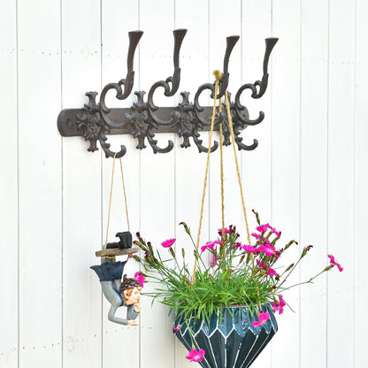Sungmor Vintage Cast Iron Wall Hook Rack - Ornate 4-Hooks Coat and Hat Organizer - Heavy Duty Decorative Hanger for Entryway, Bathroom, or Mudroom - Retro Court Style & Rustic Bronze Finish