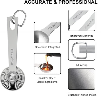 21 Pcs Stainless Steel Measuring Cups and Spoons Set, Wildone Stackable Metal Measuring Cups and Spoons for Cooking & Baking, Includes 7 Cups, 9 Spoons and 5 Mini Spoons