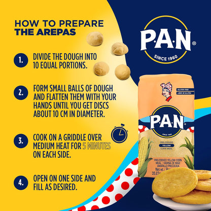 P.A.N. Yellow Corn Meal – Pre-cooked Gluten Free and Kosher Flour for Arepas (2.2 lb / Pack of 10)