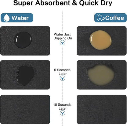 Coffee Mat 12''x19'' Dish Drying Mats for Kitchen Counter - Absorbent Hide Stain Bar Accessories Anti Spill Rubber Backed - Fits Under Coffee Maker Espresso Machine Dish Rack (Black)