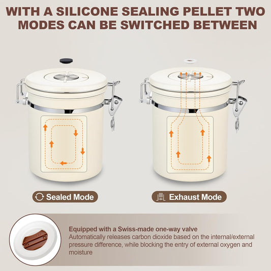 ShanSon Coffee Canister Airtight Coffee Container Stainless Steel Coffee Bean Storage Container with Scoop Coffee Canister for Beans Grounds Sugar Flour Tea Cereal,16OZ,Beige