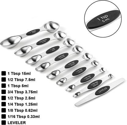 Measuring Cups and Spoons Set Including 8 Stainless Steel Magnetic Measuring Cups 8 Double Sided Magnetic Measuring Spoons with 1 Leveler for Dry and Liquid Ingredients
