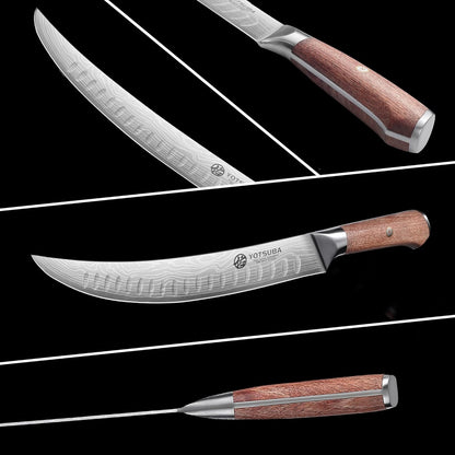 YOTSUBA Butcher Knife, 10 Inch Breaking Knife, Razor Sharp High Carbon Steel Curved Carving Knives for Meat Cutting with Ergonomic Handle, Slicing Brisket Knives for kitchen with Gift Box