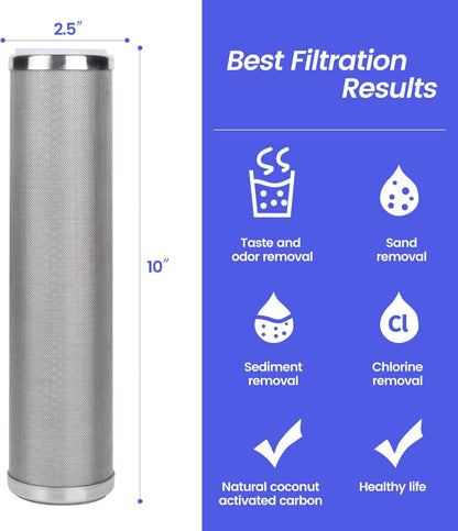 Amwater Stainless Steel Cleanable Wire Mesh Filter Cartridge 10”Length,2.5"OD(25 Micron)