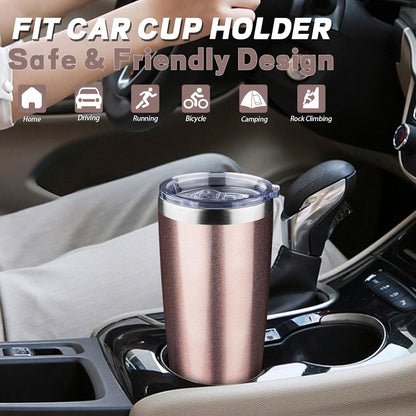 20 oz Tumbler with Lids and Straws, Stainless Steel Insulated Coffee Tumbler, Double Wall Vacuum Insulated Travel Mug Cup, Leakproof Thermal Coffee Cup for Hot and Cold Drinks (Rose Gold)
