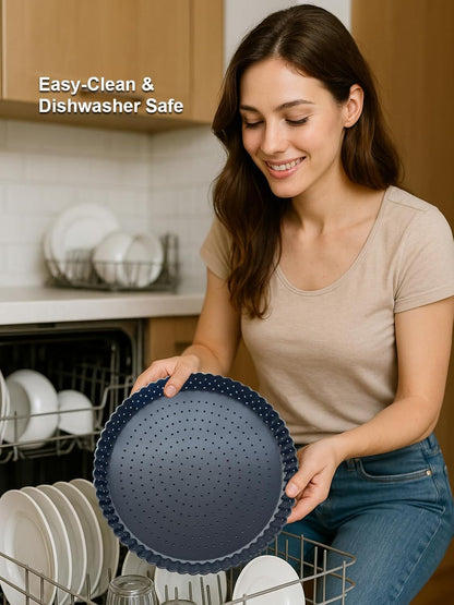 9 Inch Perforated Tart Pan for Crispy Crust w/Pie Cake Server. Removable Bottom, Non-Stick Coating, Rugged Carbon Steel for Tart Quiche Baking. Gift for Women Christmas Thanksgiving Party