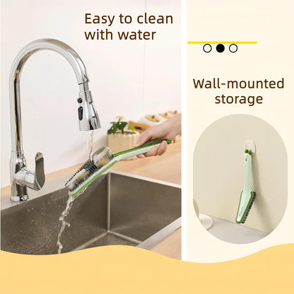 3 in 1 Detachable Household Cleaning Brush, Multifunctional Scrub Brush with Hard Bristle and Handle, Ideal Crevice Grout Scrubber Cleaner for Kitchen, Bathroom, Window, Shoes (Green)