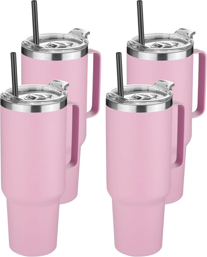 HASLE OUTFITTERS 40 oz Stainless Steel Tumbler with Handle, Vacuum Insulated Tumblers Bulk, Reusable Double Wall Travel Coffee Mug, Durable Powder Coated Water Bottle(Pink, 4)