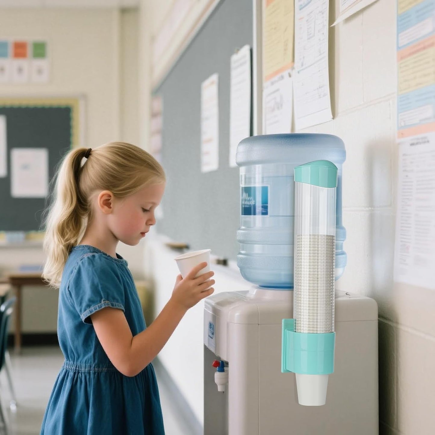 Medium Pull Type Cup Dispenser, Paste or Screw Plate Mountable Cups Holder, Fits 5oz - 7oz Cone or Flat Bottom Cups, 16” Tube Length, Mounting Water Dispenser Cooler or Wall (Medium, Green)