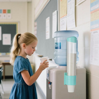 Medium Pull Type Cup Dispenser, Paste or Screw Plate Mountable Cups Holder, Fits 5oz - 7oz Cone or Flat Bottom Cups, 16” Tube Length, Mounting Water Dispenser Cooler or Wall (Medium, Green)