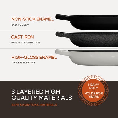 Enameled Cast Iron Dutch Oven for Sourdough Bread Baking | 6 Quart Pot with Lid | 10 Inch Ceramic Enamel Thick Coated Cookware Set with Non Stick Silicone Baking Mat for Cooking | 6 Qt | White